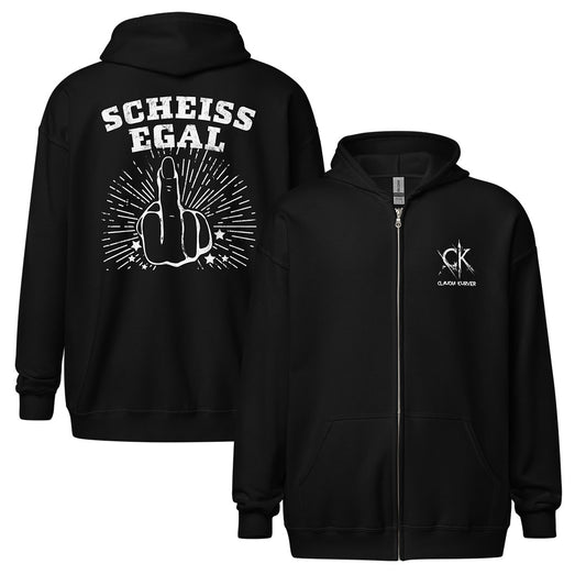 Unisex Zipp-Hoodie mit Brust- und Rückenaufdruck (Scheiss Egal-Kollektion)