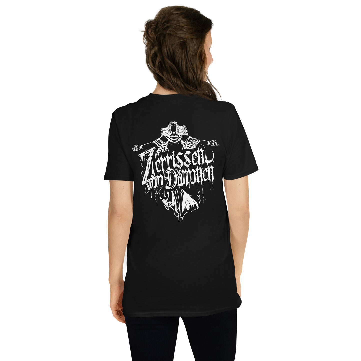 Unisex T-Shirt mit Brust- und Rückenaufdruck (Zerrissen-Kollektion)