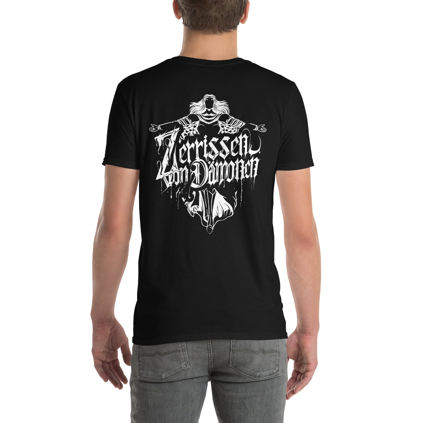 Unisex T-Shirt mit Brust- und Rückenaufdruck (Zerrissen-Kollektion)