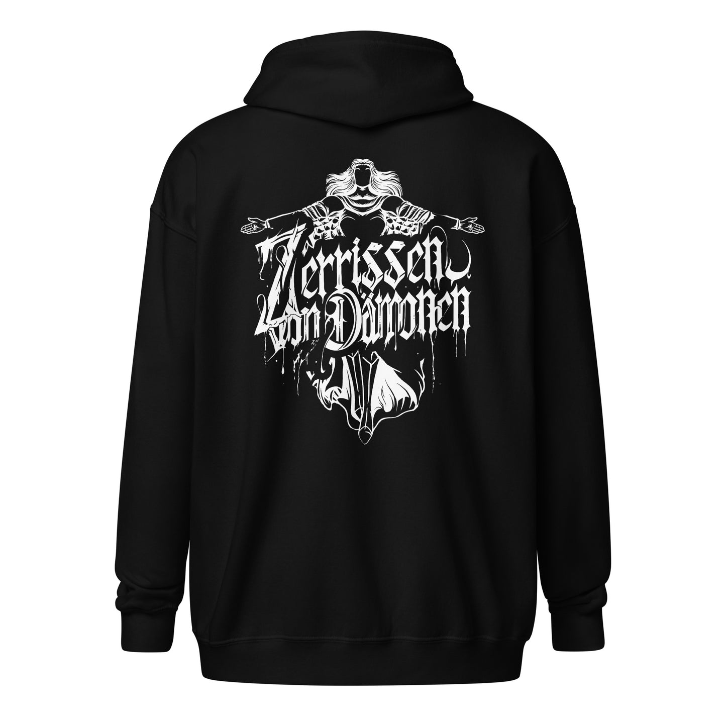 Unisex Zipp-Hoodie mit Brust- und Rückenaufdruck (Zerrissen-Kollektion)