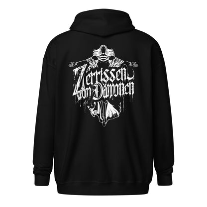 Unisex Zipp-Hoodie mit Brust- und Rückenaufdruck (Zerrissen-Kollektion)
