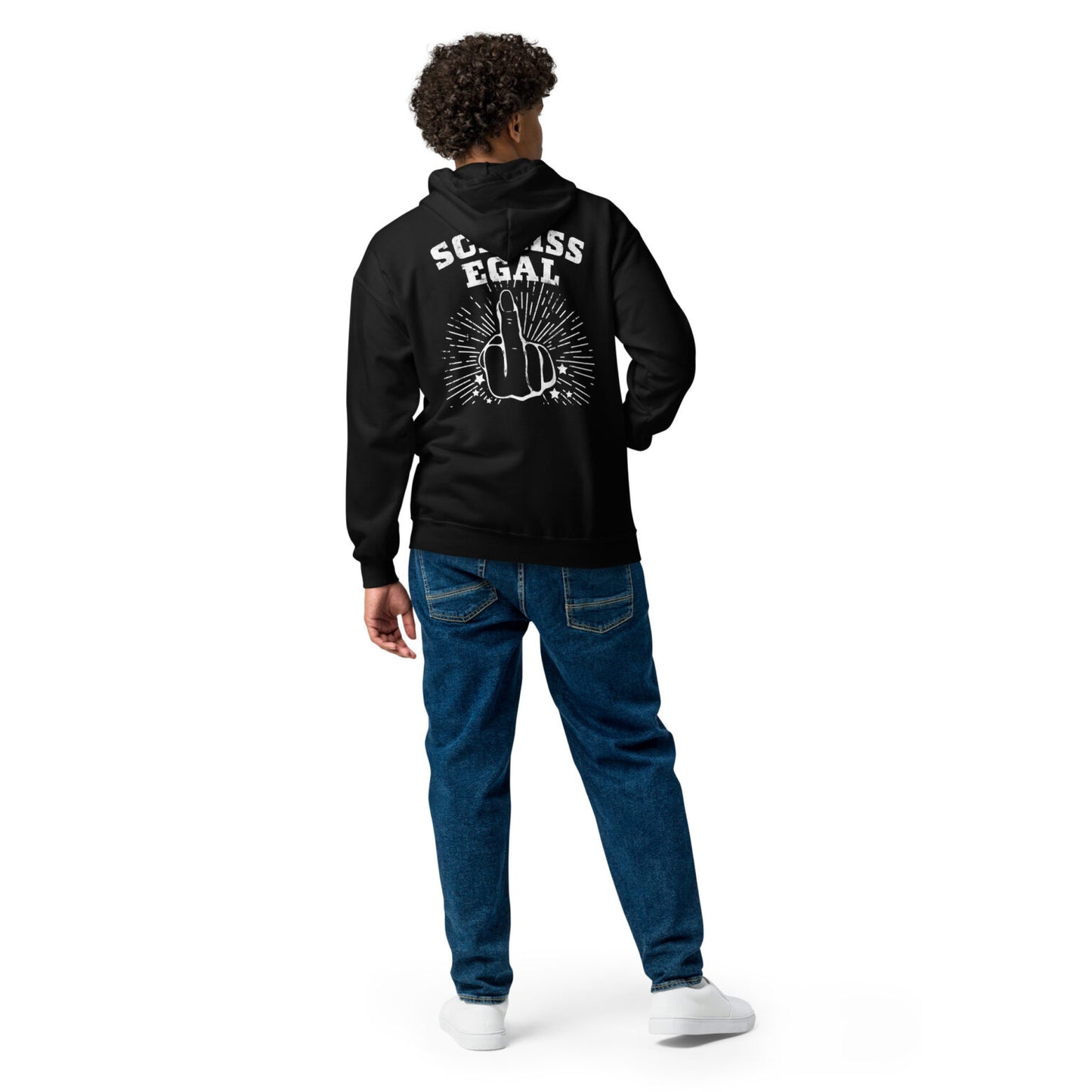 Unisex Zipp-Hoodie mit Brust- und Rückenaufdruck (Scheiss Egal-Kollektion)
