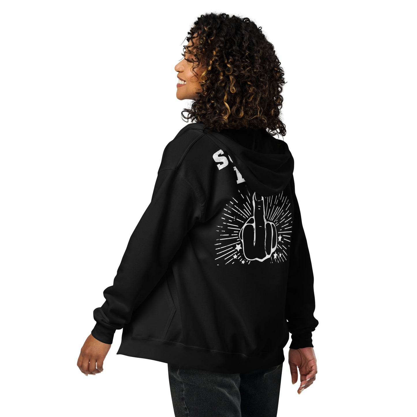 Unisex Zipp-Hoodie mit Brust- und Rückenaufdruck (Scheiss Egal-Kollektion)