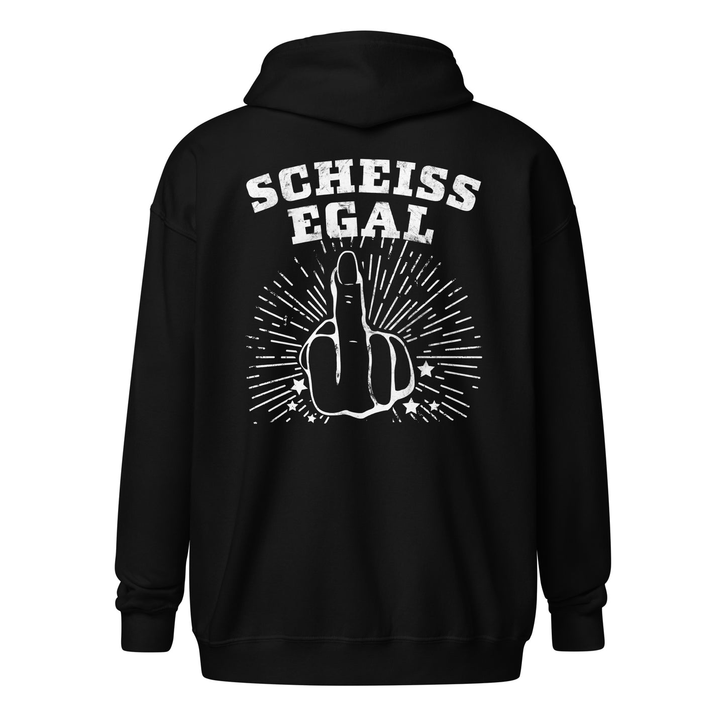 Unisex Zipp-Hoodie mit Brust- und Rückenaufdruck (Scheiss Egal-Kollektion)