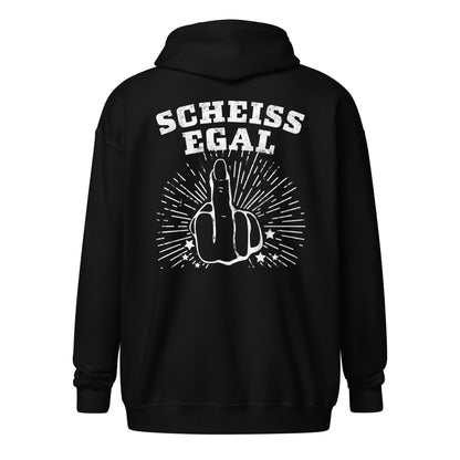 Unisex Zipp-Hoodie mit Brust- und Rückenaufdruck (Scheiss Egal-Kollektion)